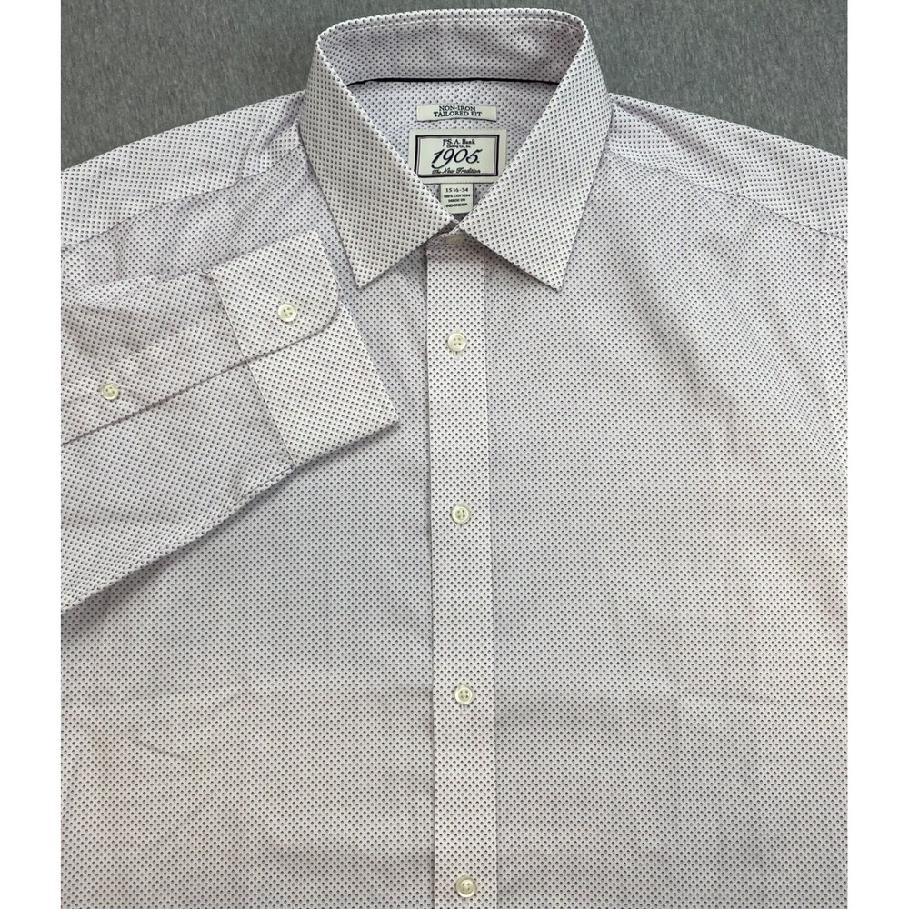 Jos A Bank Shirt Mens 15.5 - 34 Geometric 100% Cotton Tailored Fit Button Up